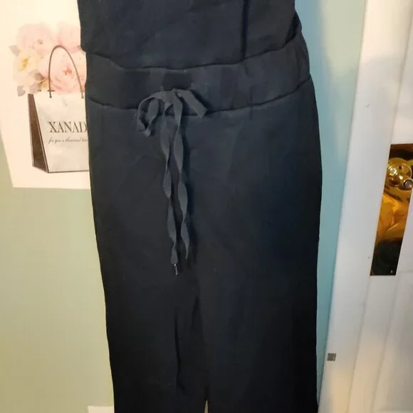 Jumpsuit Casual Wide Leg Long Pant, Crewneck Sleeveless Tie Belt with Pockets - Picture 3 of 10